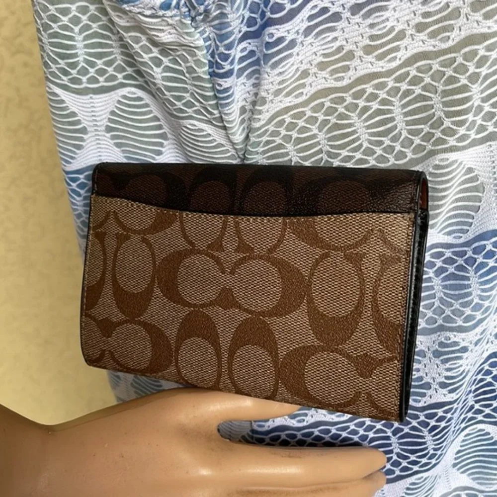Coach Kleo Wallet C6897 Blocked Signature Canvas In Khaki Brown Multi - Picture 7 of 14